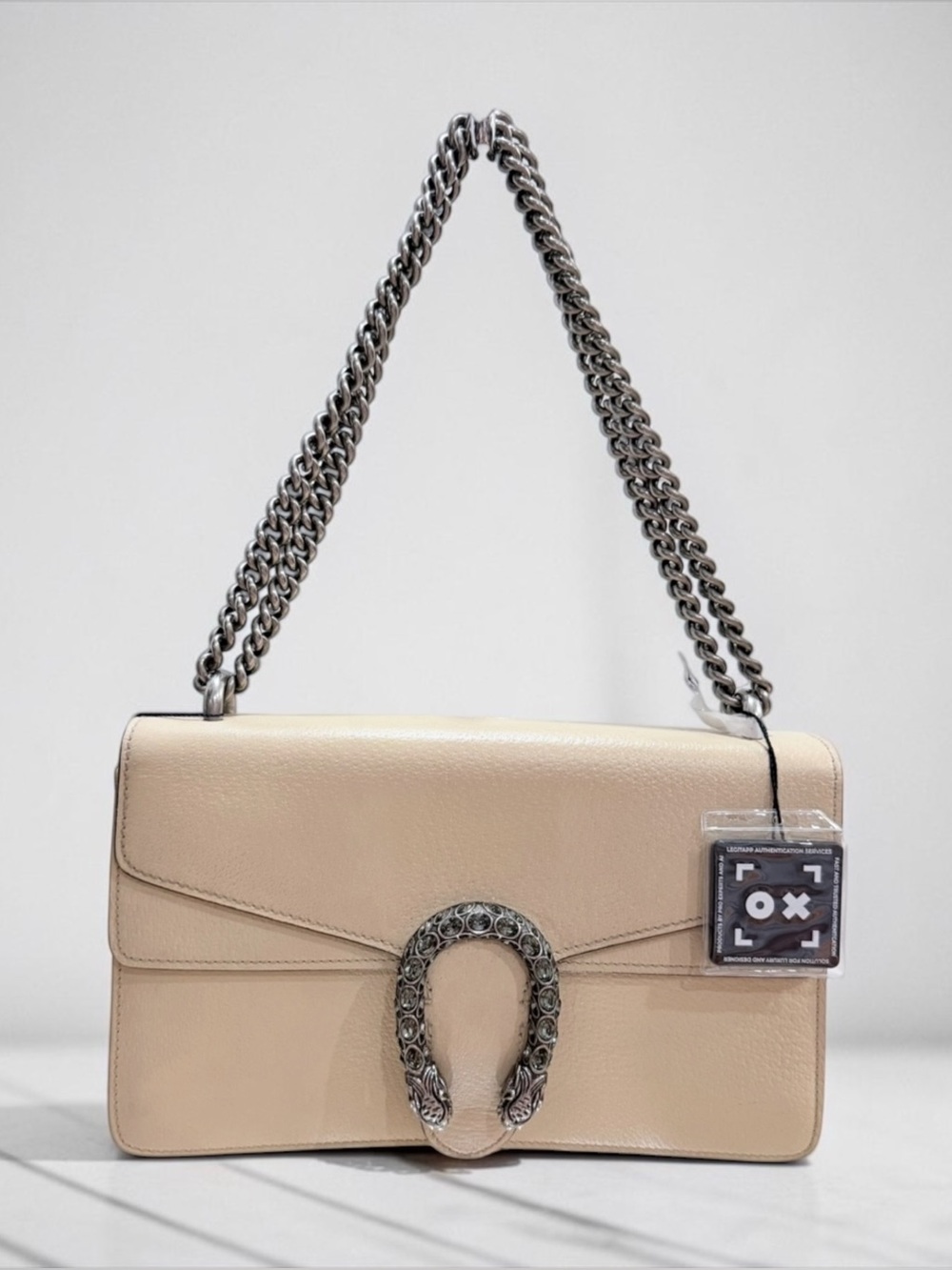 GUCCI DIONYSUS SMALL BEIGE LEATHER CRYSTAL TIGER HEAD SHOULDER BAG